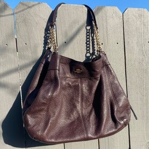 Coach Burgundy/Wine Leather Purse with Chainlink straps